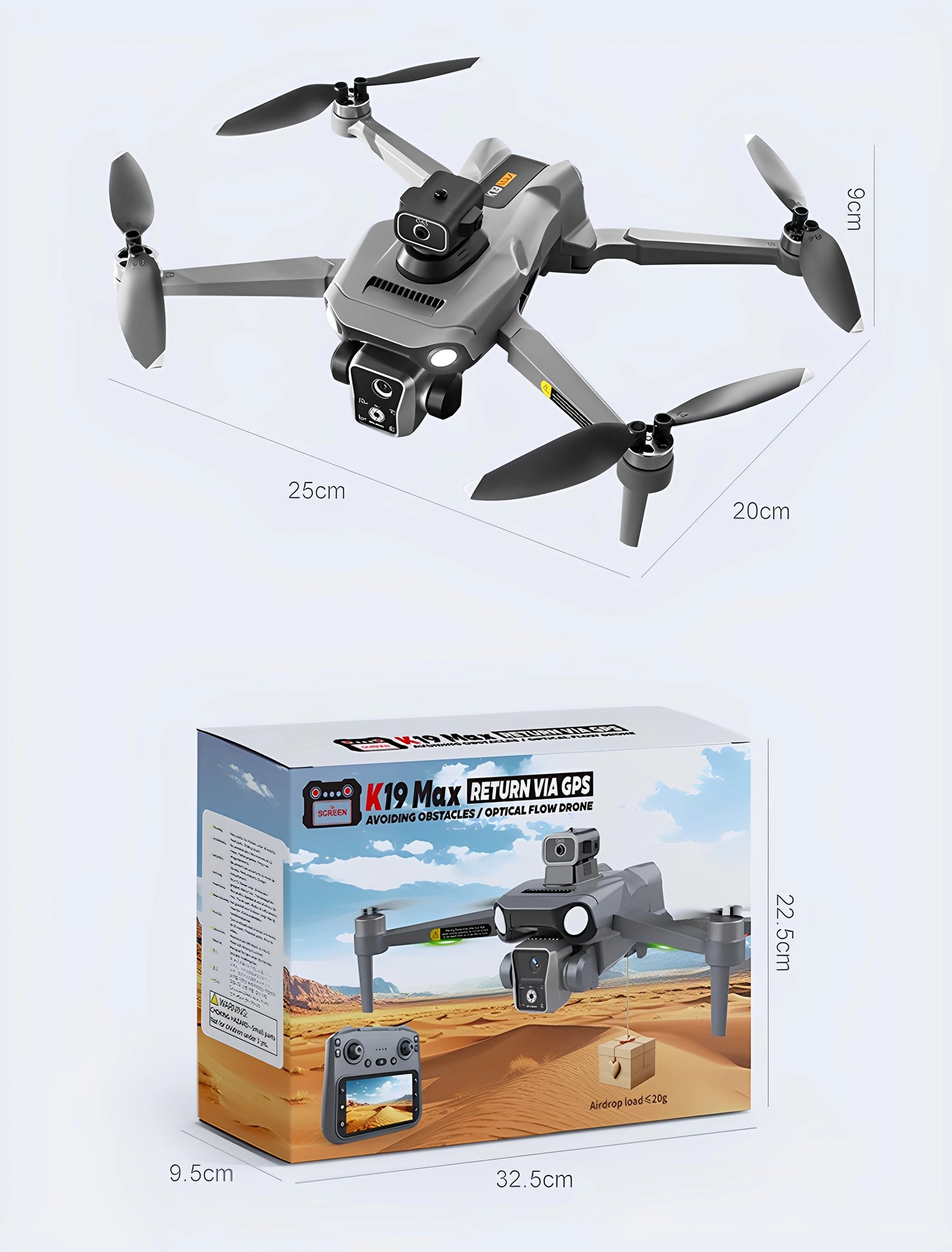 The 2025 new model K19 drone is equipped with a built-in screen GPS for professional drone high-definition aerial photography