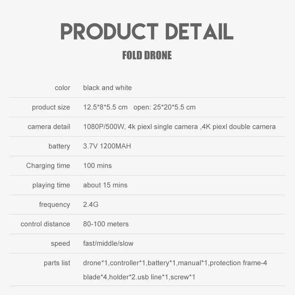 Drone Foldable Wings, Dual Cameras for Aerial Photography, 360° Rotation, One-Click Takeoff, Portable Rechargeable Battery