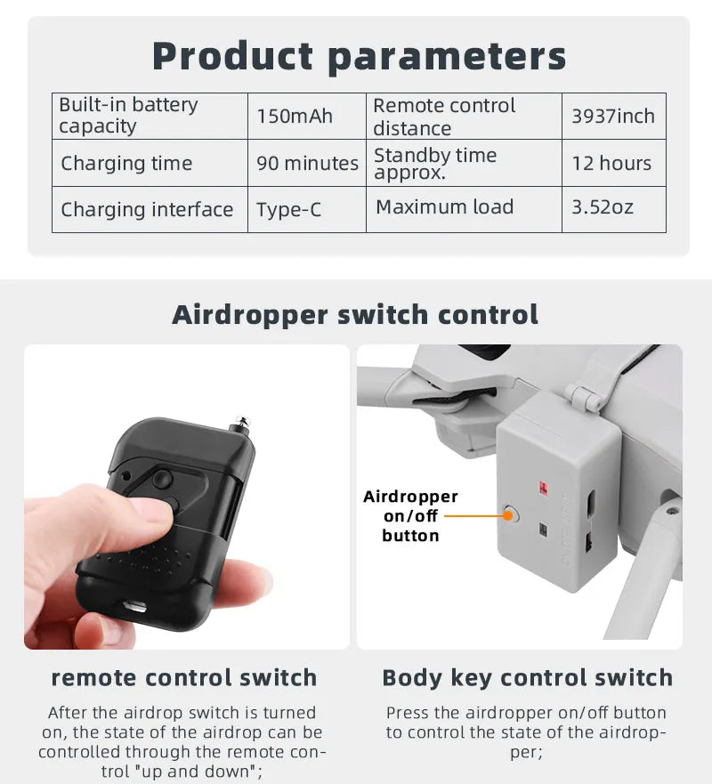 Drone Dropping System Payload Delivery Thrower Air Dropper Device for DJI Mini 3 Pro Mavic Air 2/2S FIMI X8 Mavic 3 Drone