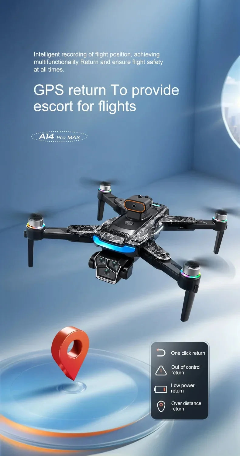 Drone A14ProMax GPS 4KHD Camera LCD Touch Screen Remote Control Quadcopter 360 ° Obstacle Avoidance Brushless RC Drone Toys