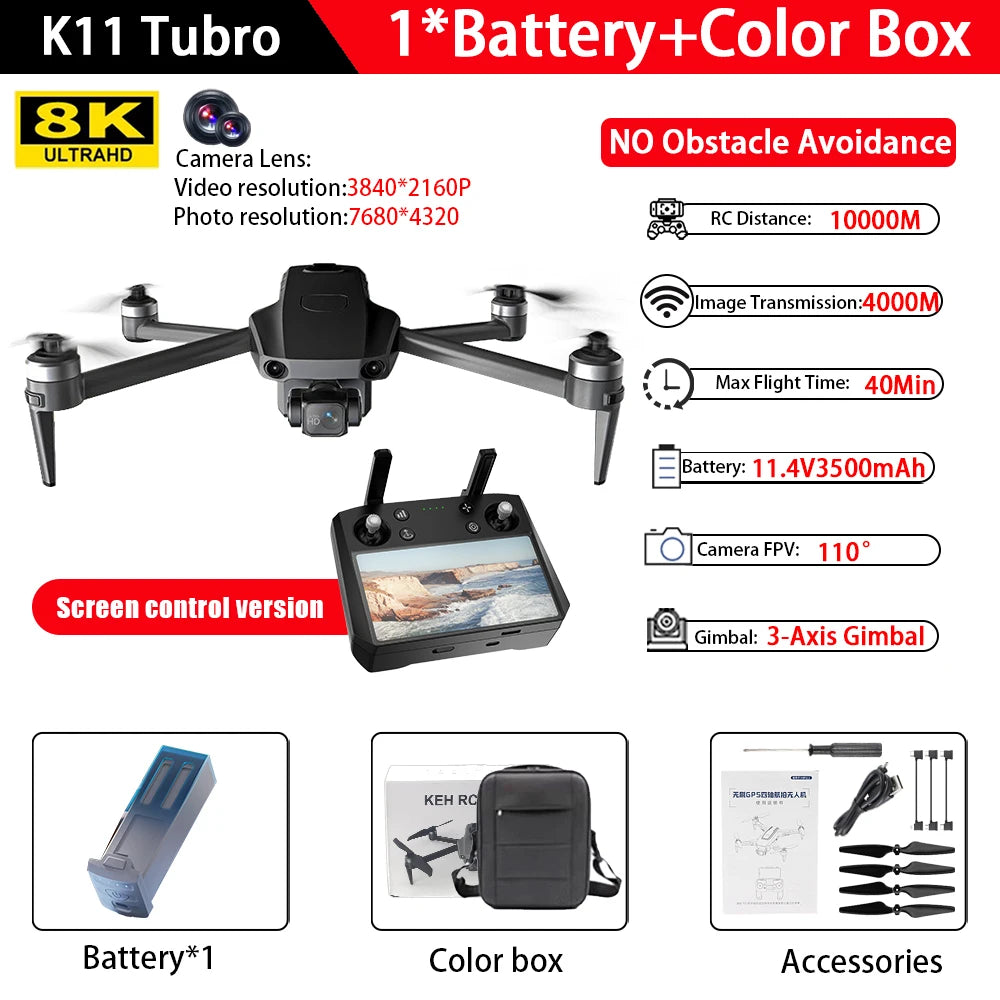 2025 K11 Tubro Drone With 8K Professional Camera GPS+Digital Image Transmission 3-axis Gimbal Anti-Shake Camera Drone RC Toy