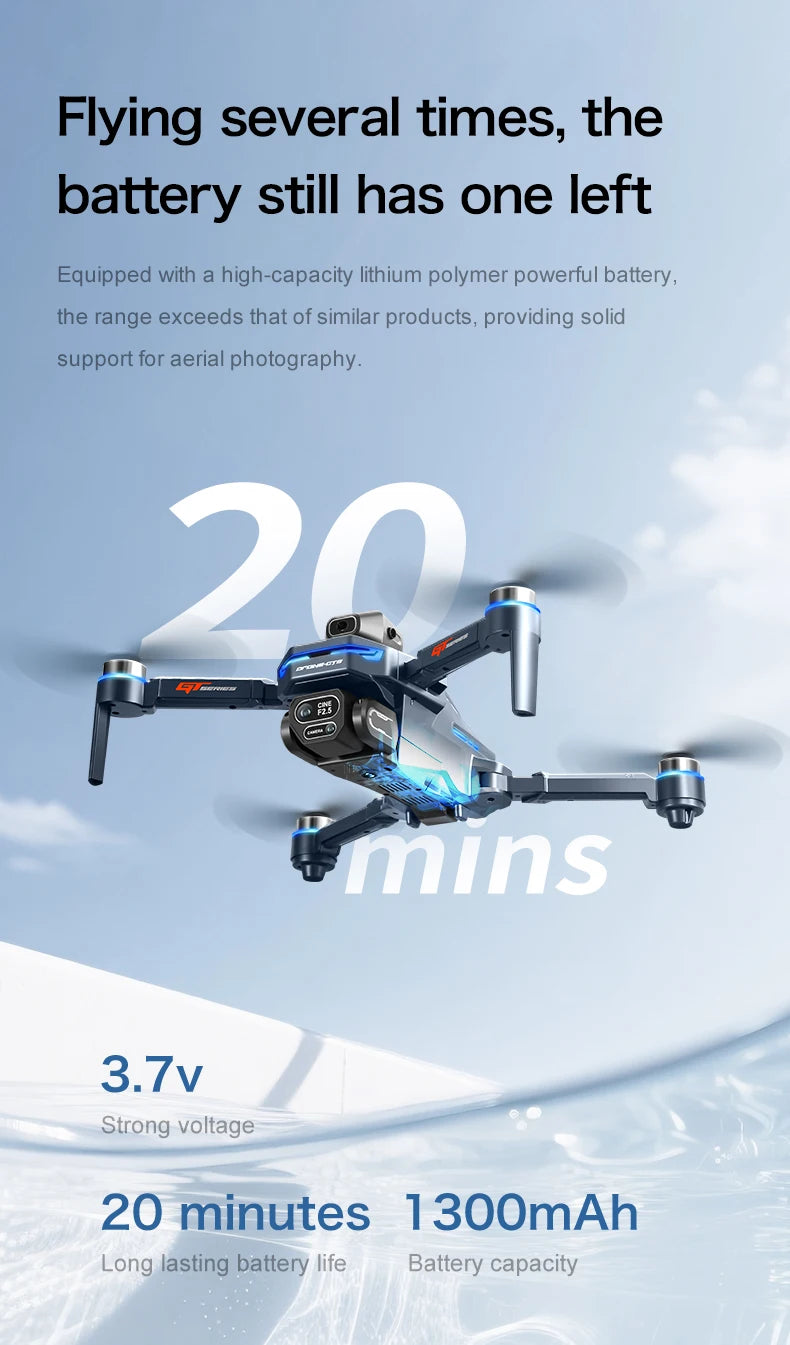 The GT8 drone is equipped with a 4.3-inch large-screen remote control, GPS, 8K triple camera, 5G WIFI, FPV brushless quadcopter
