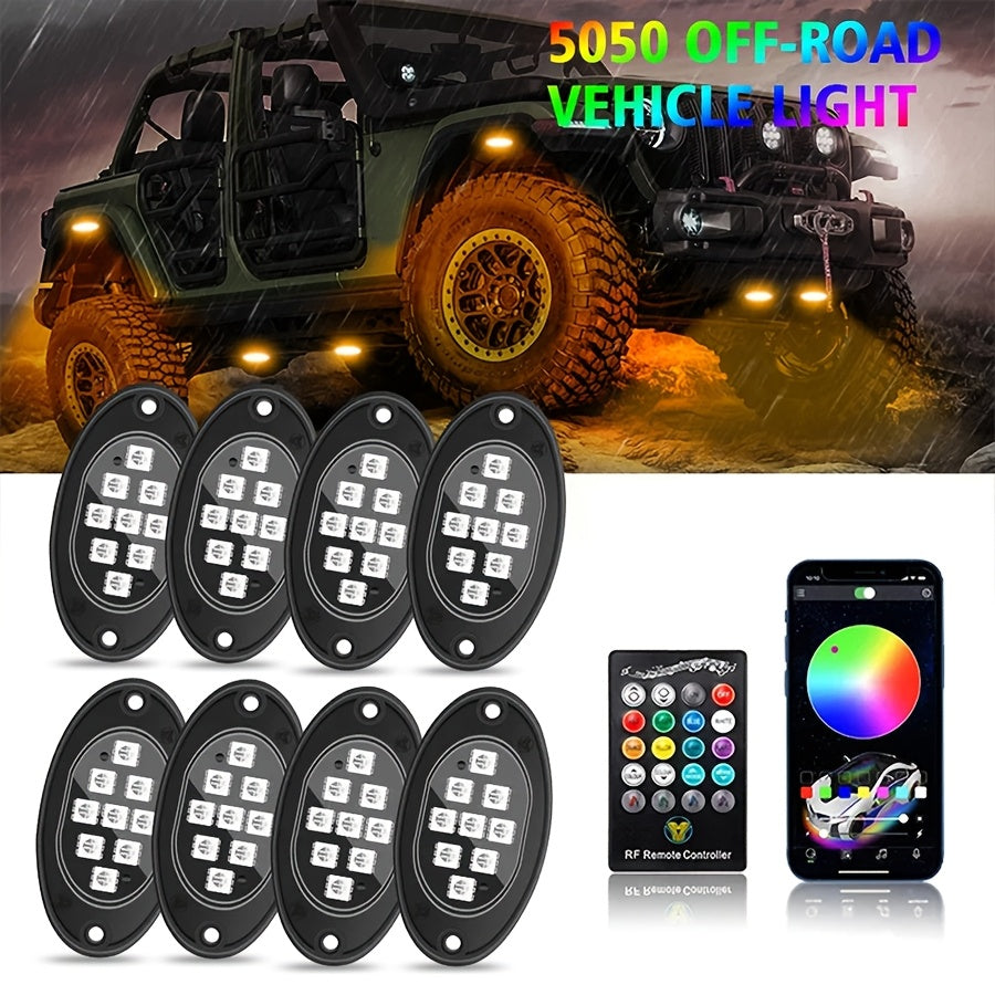 6/8/10pcs RGB LED Rock Lights - Mini Car Chassis Ambient Light with Remote Control APP Music Mode - For Trucks, ATV, UTV, SUVs, Off-road Pickups - 12-18V Car Accessories -  Enhance Car Interior Ambiance - Perfect Gift for Car