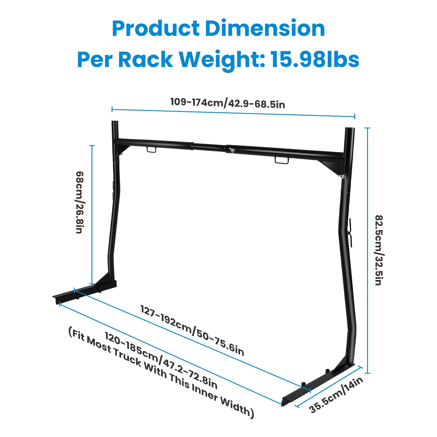 Extendable Truck Ladder Rack – Adjustable Steel Utility Rack for Pick-Up Trucks with 800LBS Capacity