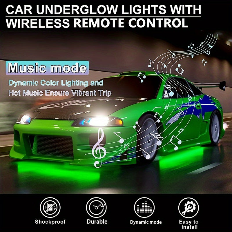 A Set Of PC Car Micro Neon Lights With LED RGB 160 Million Color Sound Function Music Mode, Car Atmosphere Light Strip Wireless Remote Control Body Light Strip, Suitable For Cars, Vans, SUVs And Trucks
