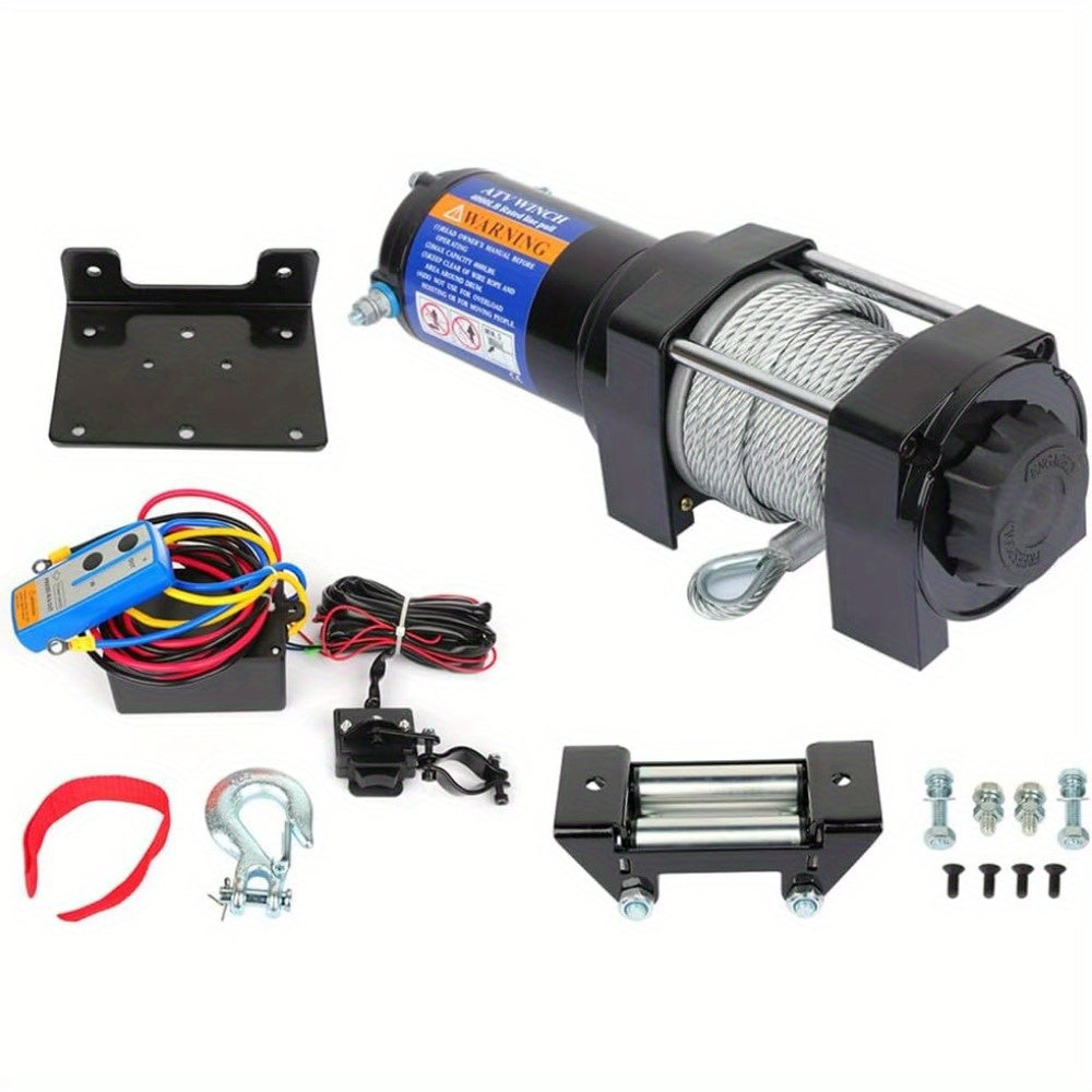 4000LBS Heavy-Duty Electric Winch - 12V Towing Trailer Steel Cable Off Road Recovery System with Wireless Remote Control and Easy Installation