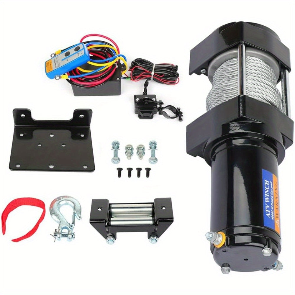4000LBS Heavy-Duty Electric Winch - 12V Towing Trailer Steel Cable Off Road Recovery System with Wireless Remote Control and Easy Installation