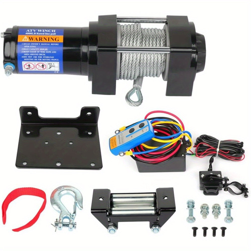 4000LBS Heavy-Duty Electric Winch - 12V Towing Trailer Steel Cable Off Road Recovery System with Wireless Remote Control and Easy Installation