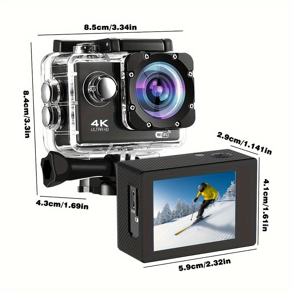Sports 4K camera ultra high definition - waterproof, remote control with 32GB card, 170 ° wide-angle lens, 2.0 lnch Screen, image stabilization and accessory kit - suitable for shooting in multiple environments - Capture you
