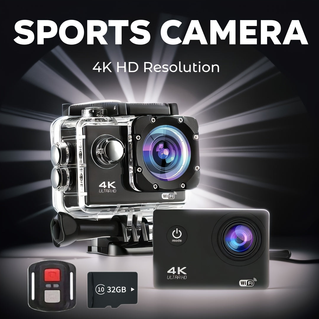 Sports 4K camera ultra high definition - waterproof, remote control with 32GB card, 170 ° wide-angle lens, 2.0 lnch Screen, image stabilization and accessory kit - suitable for shooting in multiple environments - Capture you