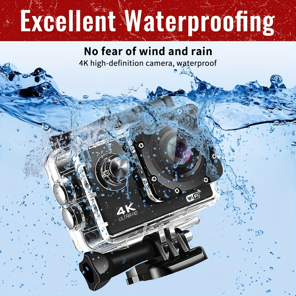 Sports 4K camera ultra high definition - waterproof, remote control with 32GB card, 170 ° wide-angle lens, 2.0 lnch Screen, image stabilization and accessory kit - suitable for shooting in multiple environments - Capture you