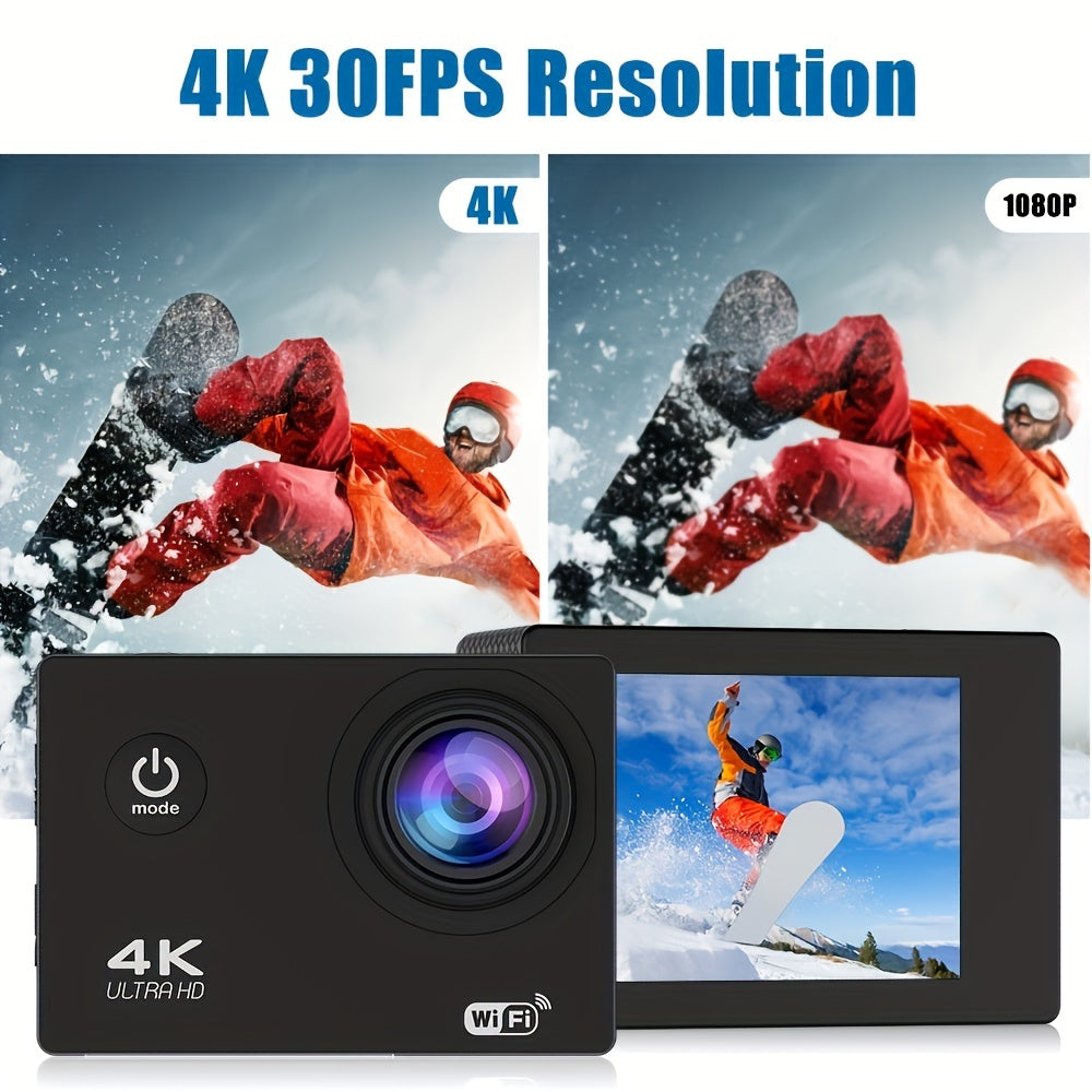 Sports 4K camera ultra high definition - waterproof, remote control with 32GB card, 170 ° wide-angle lens, 2.0 lnch Screen, image stabilization and accessory kit - suitable for shooting in multiple environments - Capture you