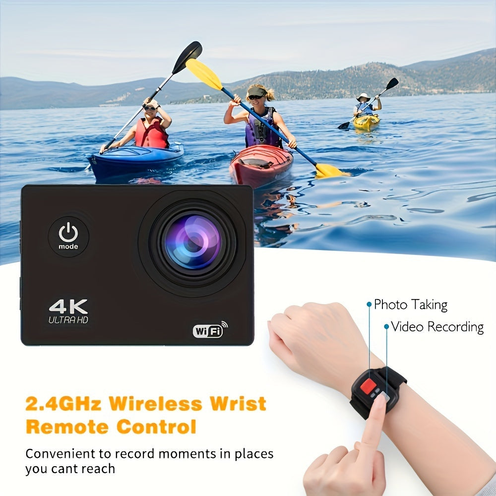 Sports 4K camera ultra high definition - waterproof, remote control with 32GB card, 170 ° wide-angle lens, 2.0 lnch Screen, image stabilization and accessory kit - suitable for shooting in multiple environments - Capture you