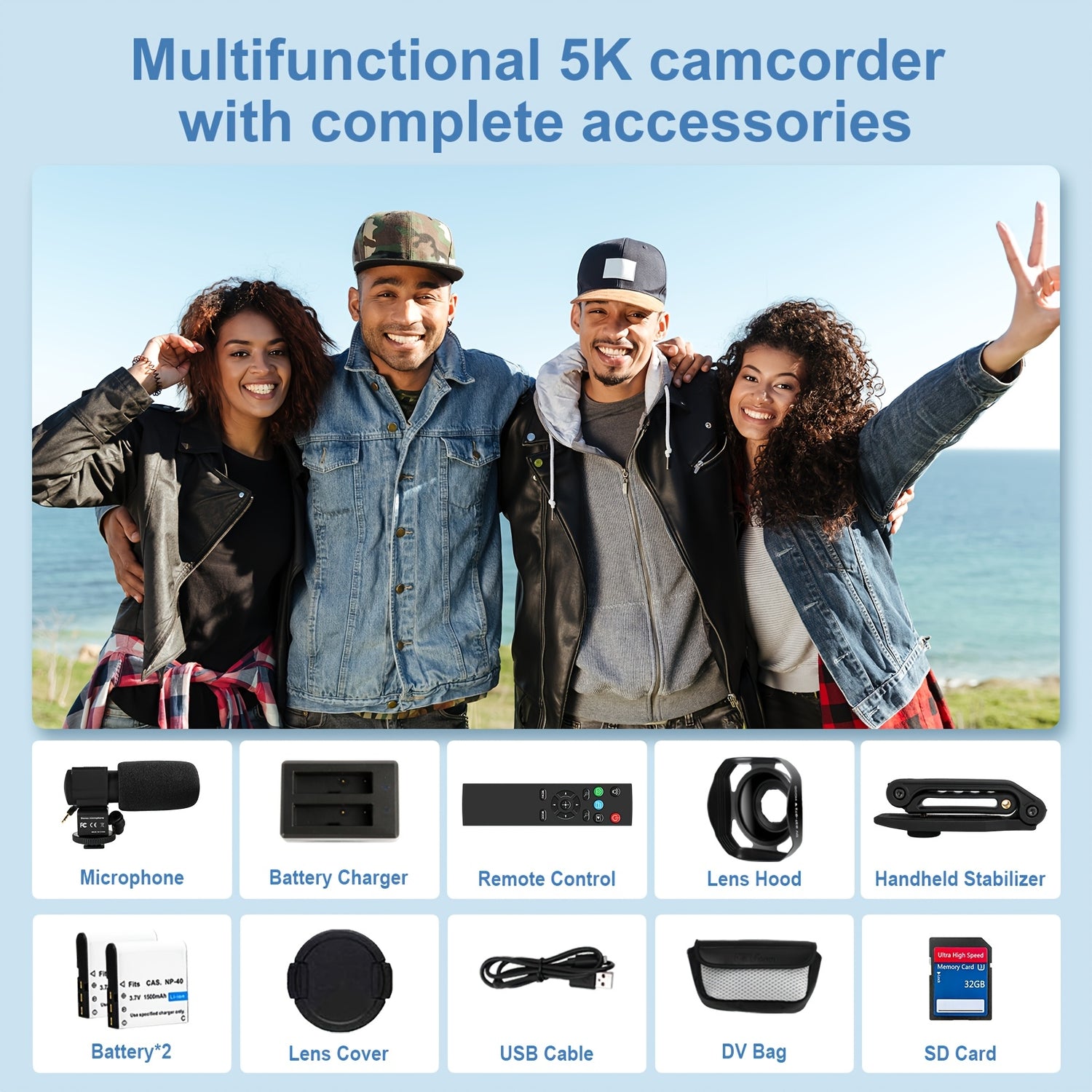 5K   64MP Camcorder IR Night Vision Vlogging  18X Zoom WiFi Digital  for  3.0'' Touch Screen Recorder  with 32GB SD Card, Microphone, 2.4G Remote Control