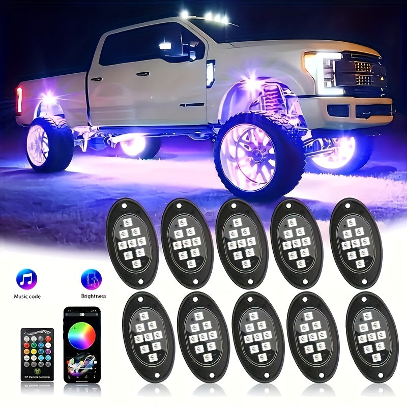 [RGB LED Rock Lights] RGB LED Rock Lights 4/6/8/10Pods | App/Remote Control, Timing & Music Mode for Trucks, ATV, RZR, UTV, SUV, Off Road, AUTO, Motorcycle - Without Battery
