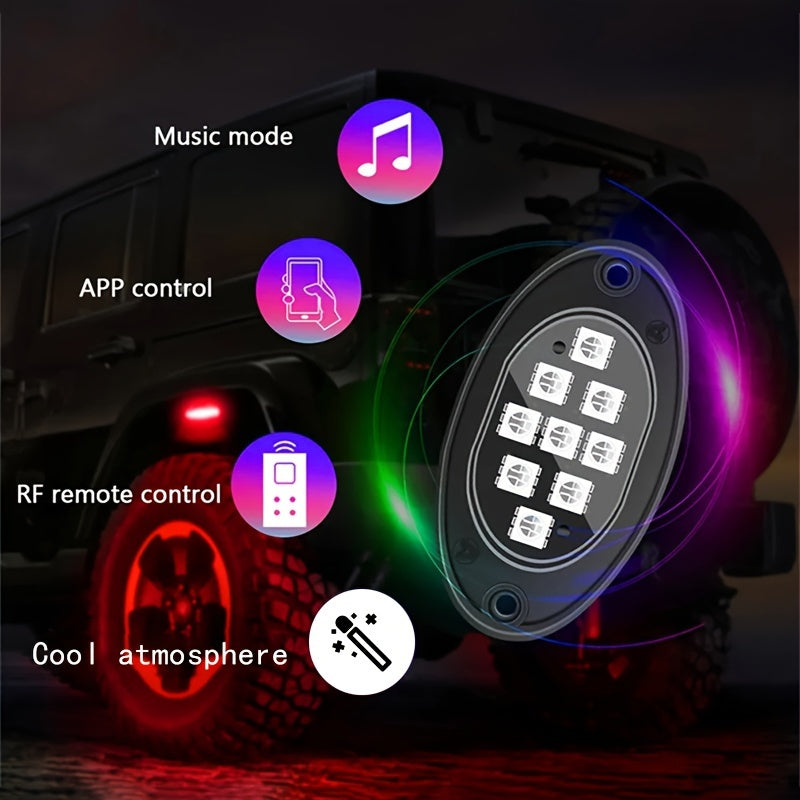 6/8/10pcs RGB LED Rock Lights - Mini Car Chassis Ambient Light with Remote Control APP Music Mode - For Trucks, ATV, UTV, SUVs, Off-road Pickups - 12-18V Car Accessories -  Enhance Car Interior Ambiance - Perfect Gift for Car