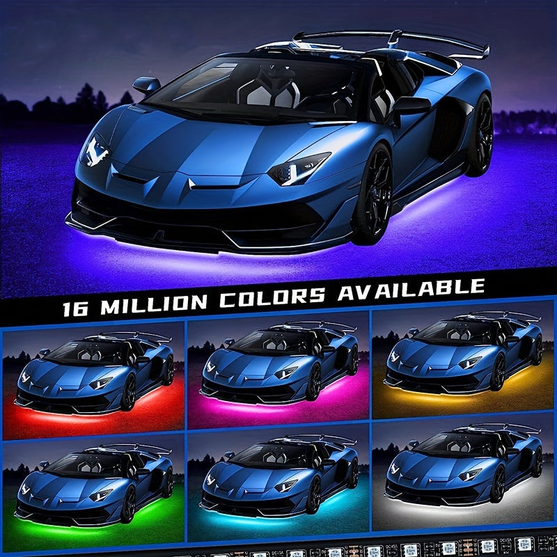 A Set Of PC Car Micro Neon Lights With LED RGB 160 Million Color Sound Function Music Mode, Car Atmosphere Light Strip Wireless Remote Control Body Light Strip, Suitable For Cars, Vans, SUVs And Trucks