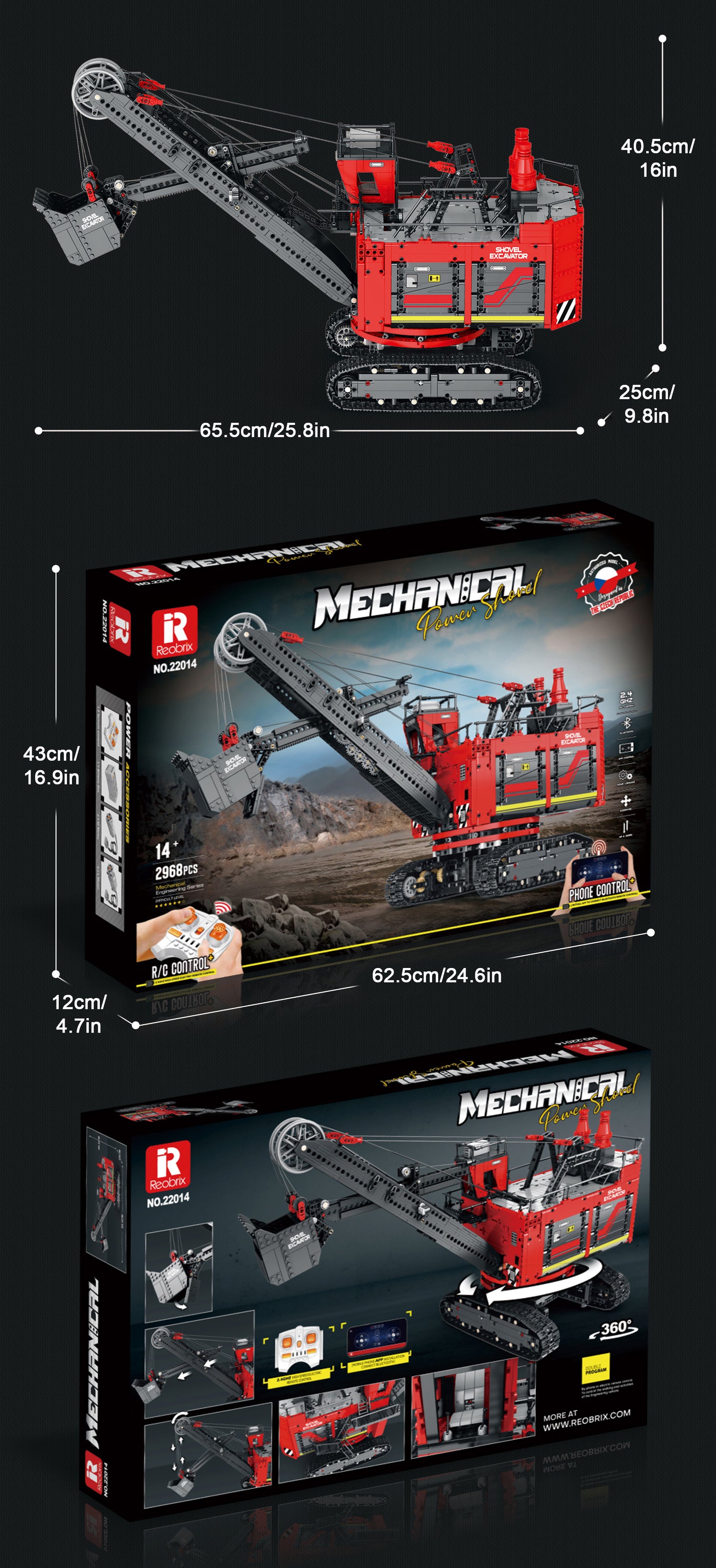 Reobrix 2968pcs Remote Control Excavator Building Set with App Connectivity - Perfect Holiday Gift for Adults, Durable ABS Construction