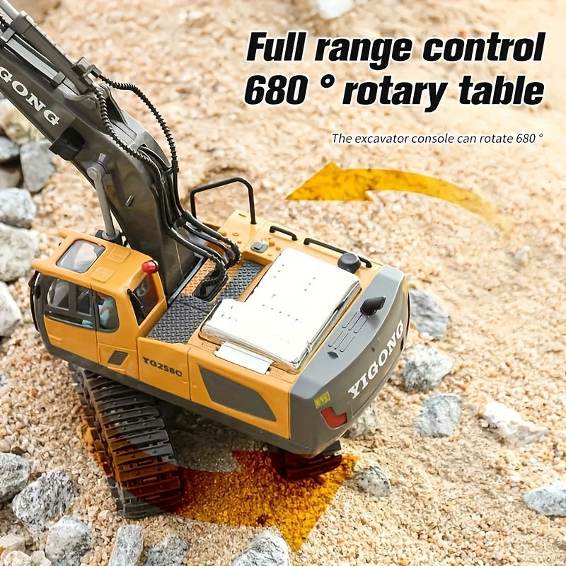 11-Channel Remote Control Alloy Excavator - Construction Vehicle Toy with High-Tech Engineering Design, Plastic Body, and Electronic Functions for Kids - Perfect Holiday Gift for Children