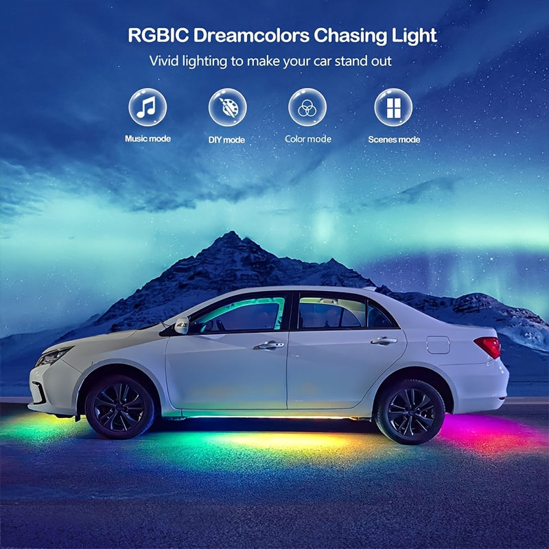 A Set Of PC Car Micro Neon Lights With LED RGB 160 Million Color Sound Function Music Mode, Car Atmosphere Light Strip Wireless Remote Control Body Light Strip, Suitable For Cars, Vans, SUVs And Trucks