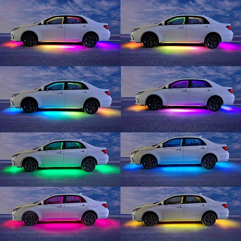 A Set Of PC Car Micro Neon Lights With LED RGB 160 Million Color Sound Function Music Mode, Car Atmosphere Light Strip Wireless Remote Control Body Light Strip, Suitable For Cars, Vans, SUVs And Trucks