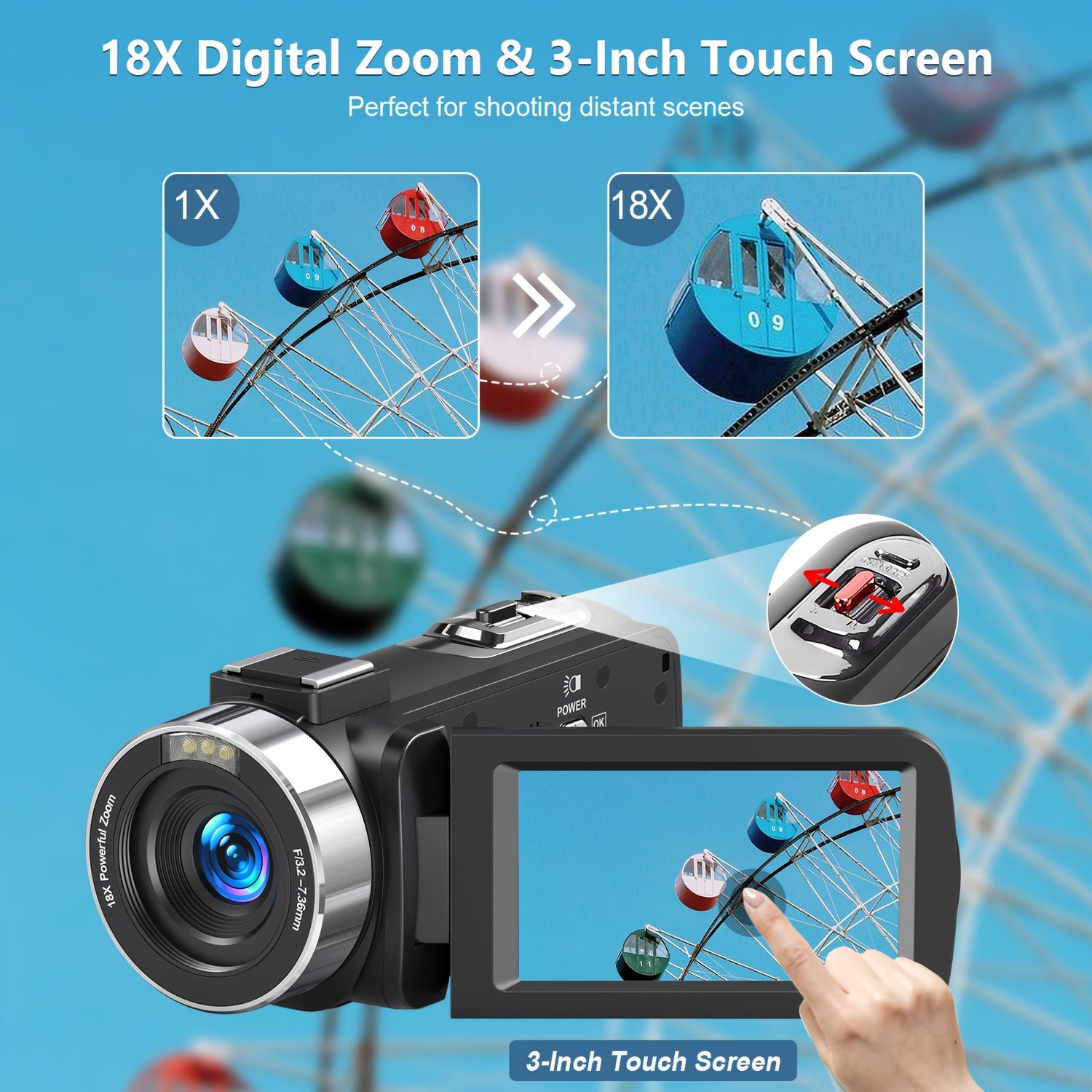 5K   64MP Camcorder IR Night Vision Vlogging  18X Zoom WiFi Digital  for  3.0'' Touch Screen Recorder  with 32GB SD Card, Microphone, 2.4G Remote Control