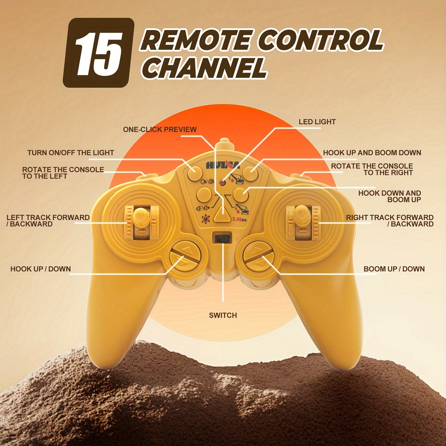 1:15 Scale 15-Channel Electric Golden Remote Control Crane with 2.4GHz Remote, Heavy-Duty Hook, and LED Lights - Perfect Birthday, Halloween, and Christmas Gift