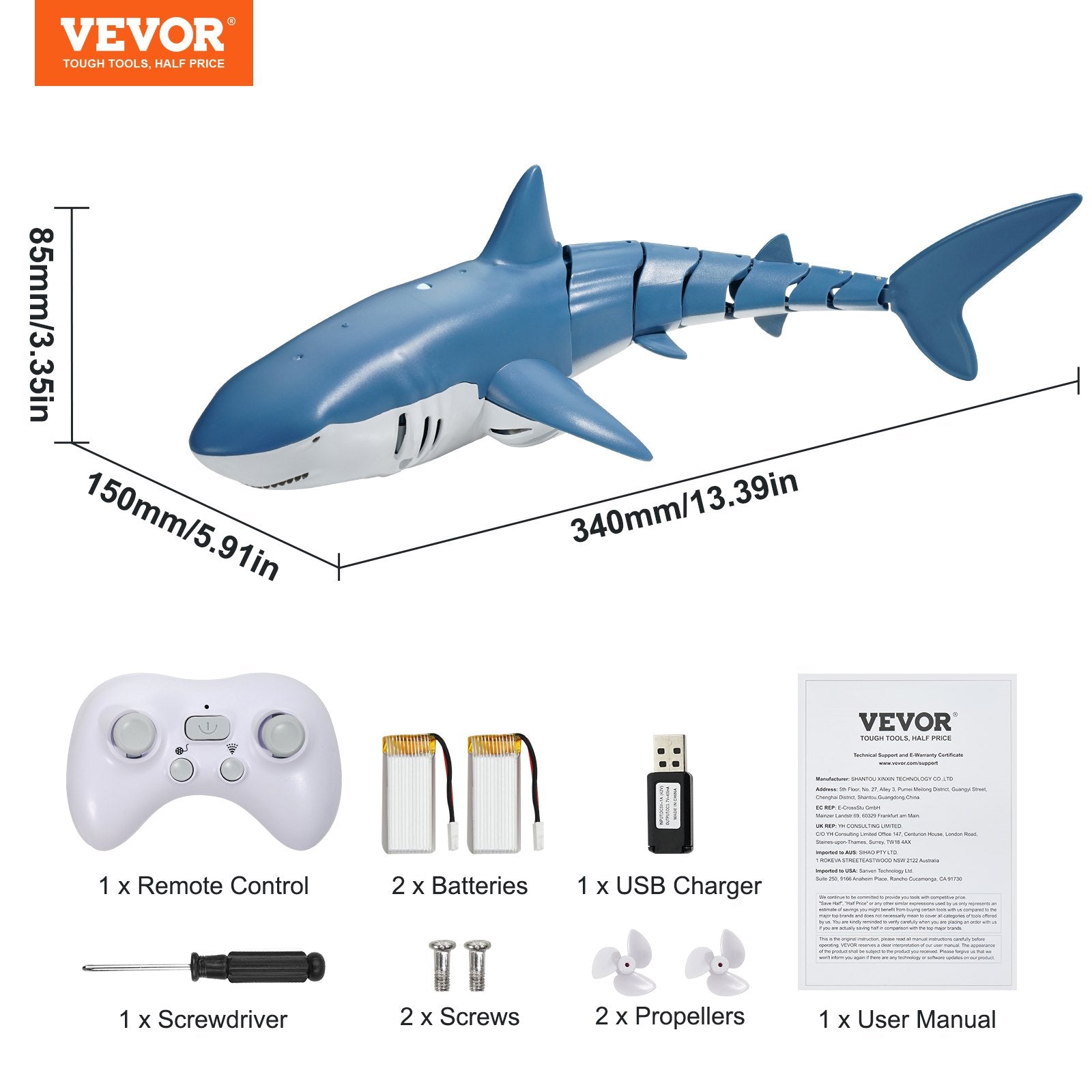VEVOR Remote Control Shark Toy – 2.4GHz High-Speed RC Boat for Kids & Adults