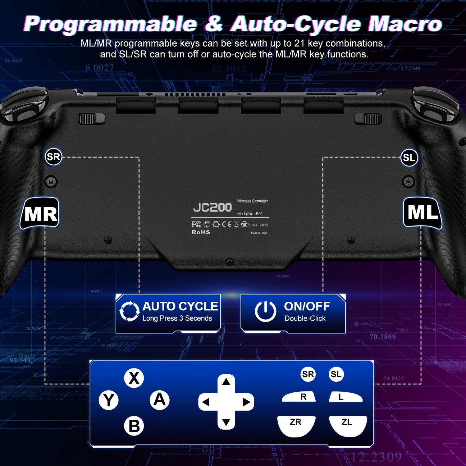For Switch/Switch OLED, All-In-One gamepad controller replacement for Switch Controller, Switch Controller Remote Control with Adjustable TURBO, with RGB Lighting Effects