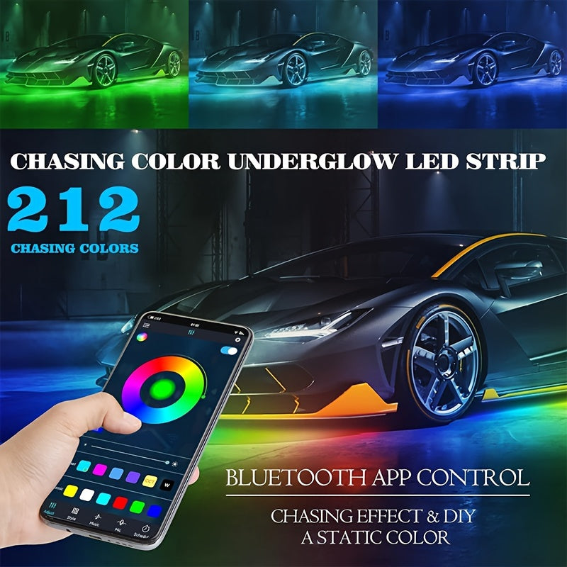 A Set Of PC Car Micro Neon Lights With LED RGB 160 Million Color Sound Function Music Mode, Car Atmosphere Light Strip Wireless Remote Control Body Light Strip, Suitable For Cars, Vans, SUVs And Trucks