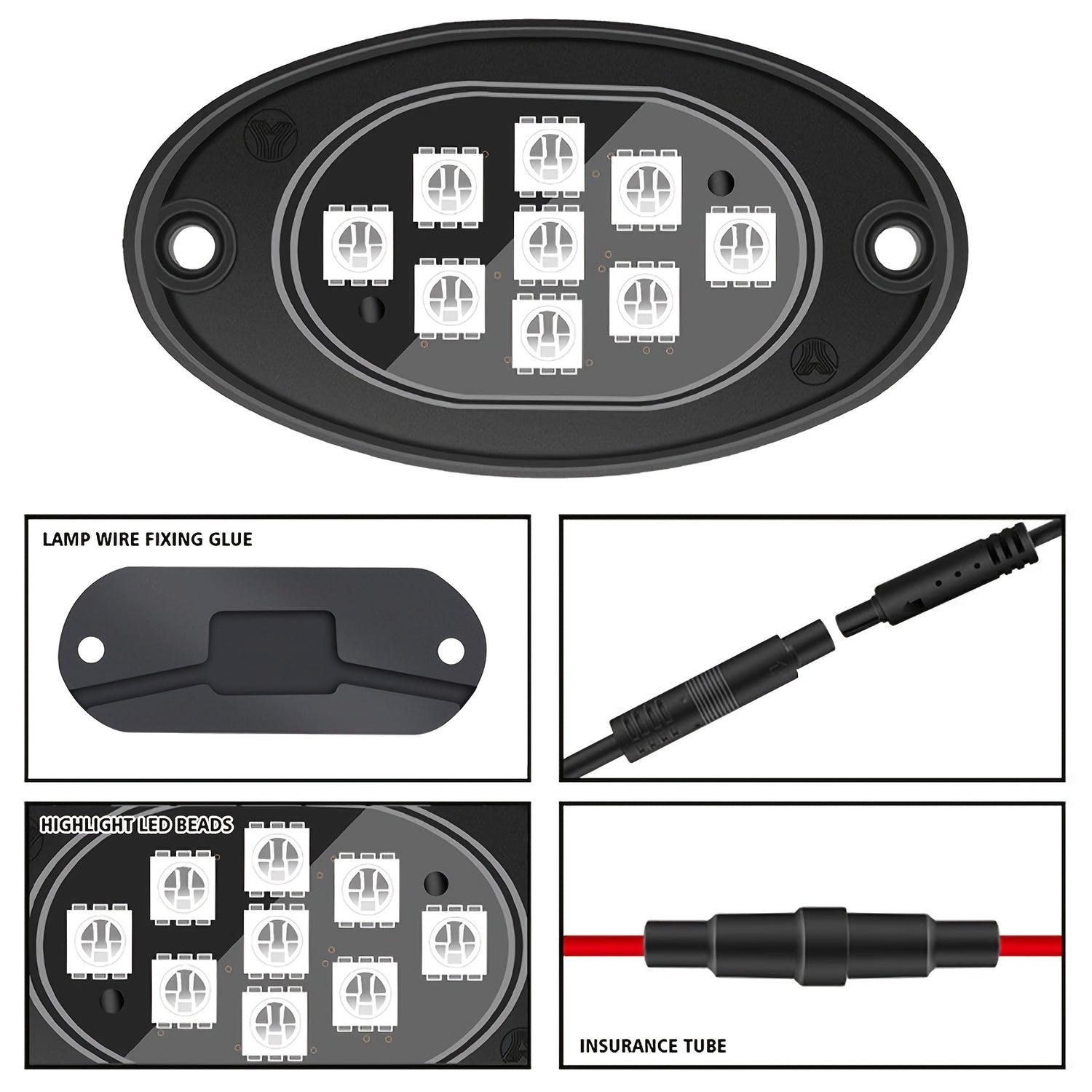 [RGB LED Rock Lights] RGB LED Rock Lights 4/6/8/10Pods | App/Remote Control, Timing & Music Mode for Trucks, ATV, RZR, UTV, SUV, Off Road, AUTO, Motorcycle - Without Battery