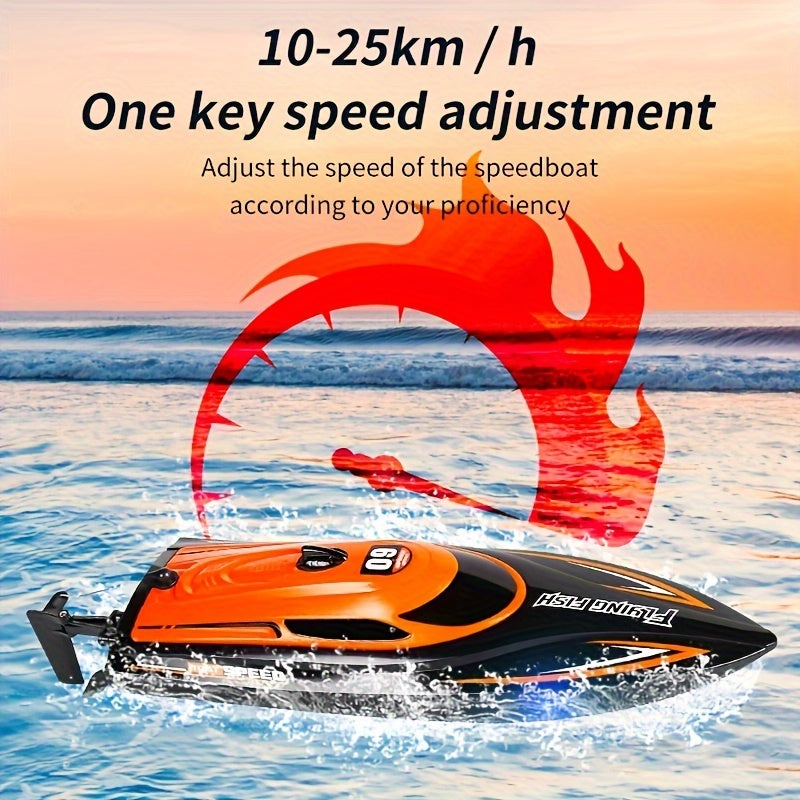 Top Speed of 30Km/ H, Small High-Speed Remote-Controlled Speedboat Comes with LED Night Navigation Lights, 2.4G Remote Control, Anti Capsizing, Circulating Cold Water Device, Christmas, Birthday Gif