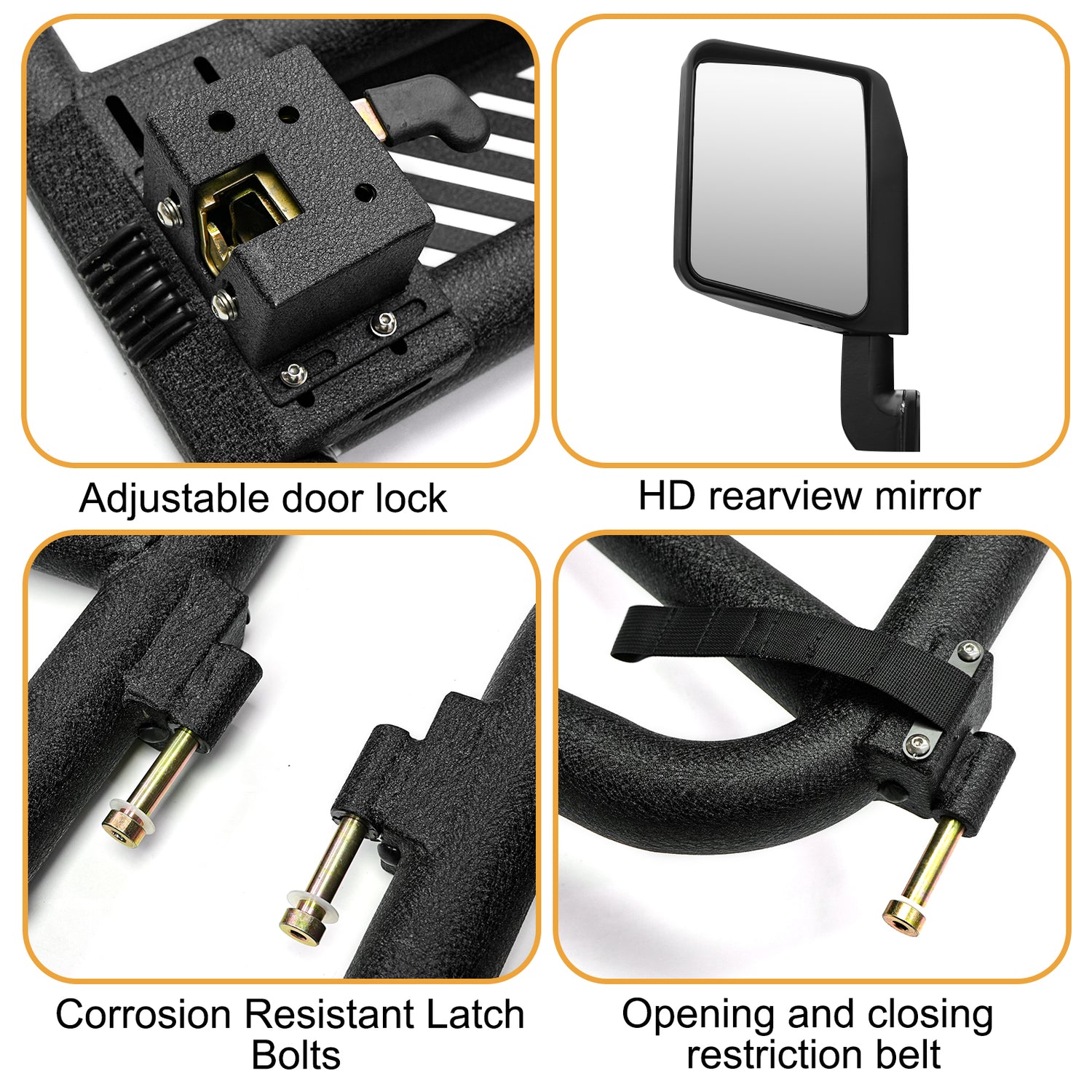 Tubular Doors with Mirrors for 2007–2017 Jeep Wrangler JK 4 Door