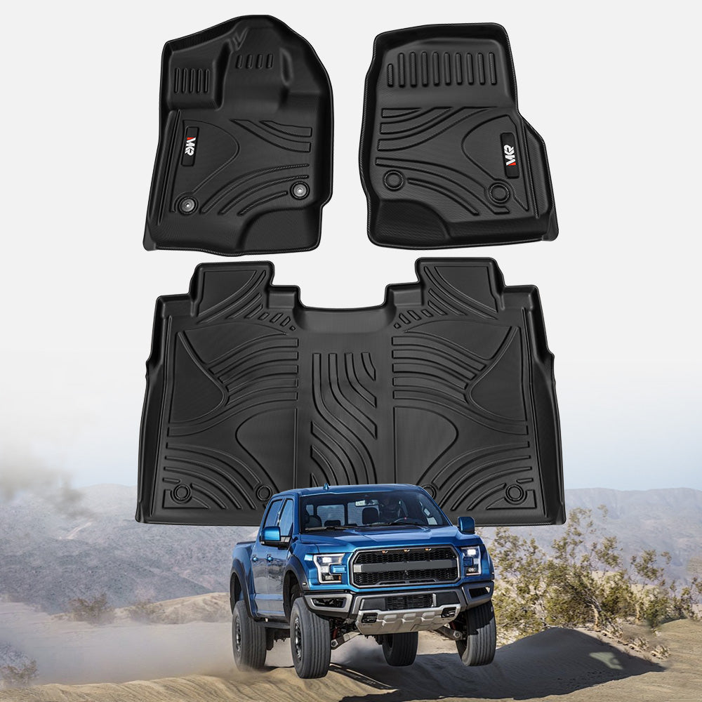 TPE All-Weather Floor Mats for Ford F150 2015-2025 – 3-Piece SuperCrew Set