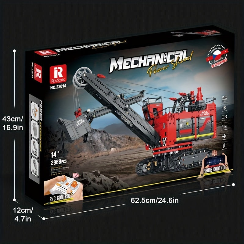 Reobrix 2968pcs Remote Control Excavator Building Set with App Connectivity - Perfect Holiday Gift for Adults, Durable ABS Construction