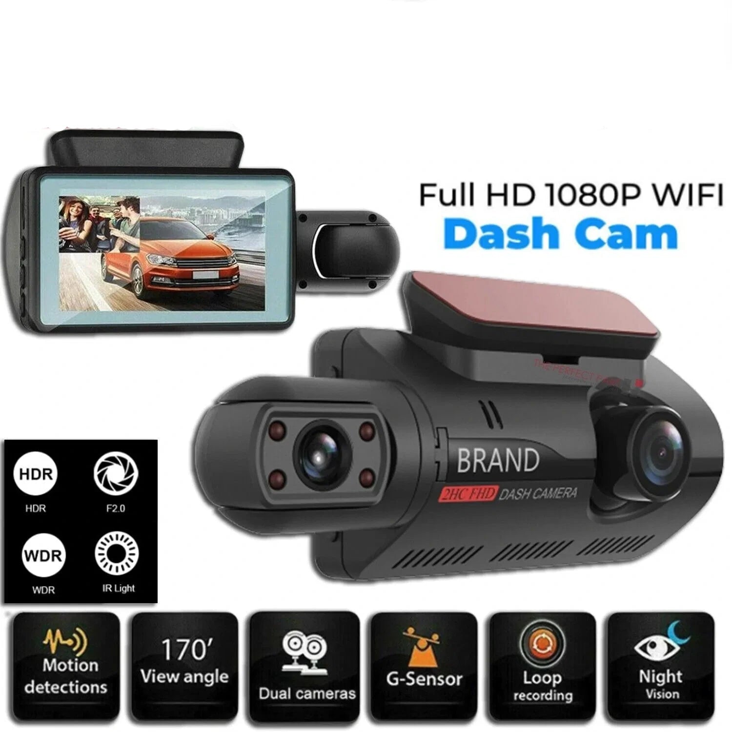 1080P Dual Dash Cam – Front & Rear Camera for Cars, Trucks & SUVs