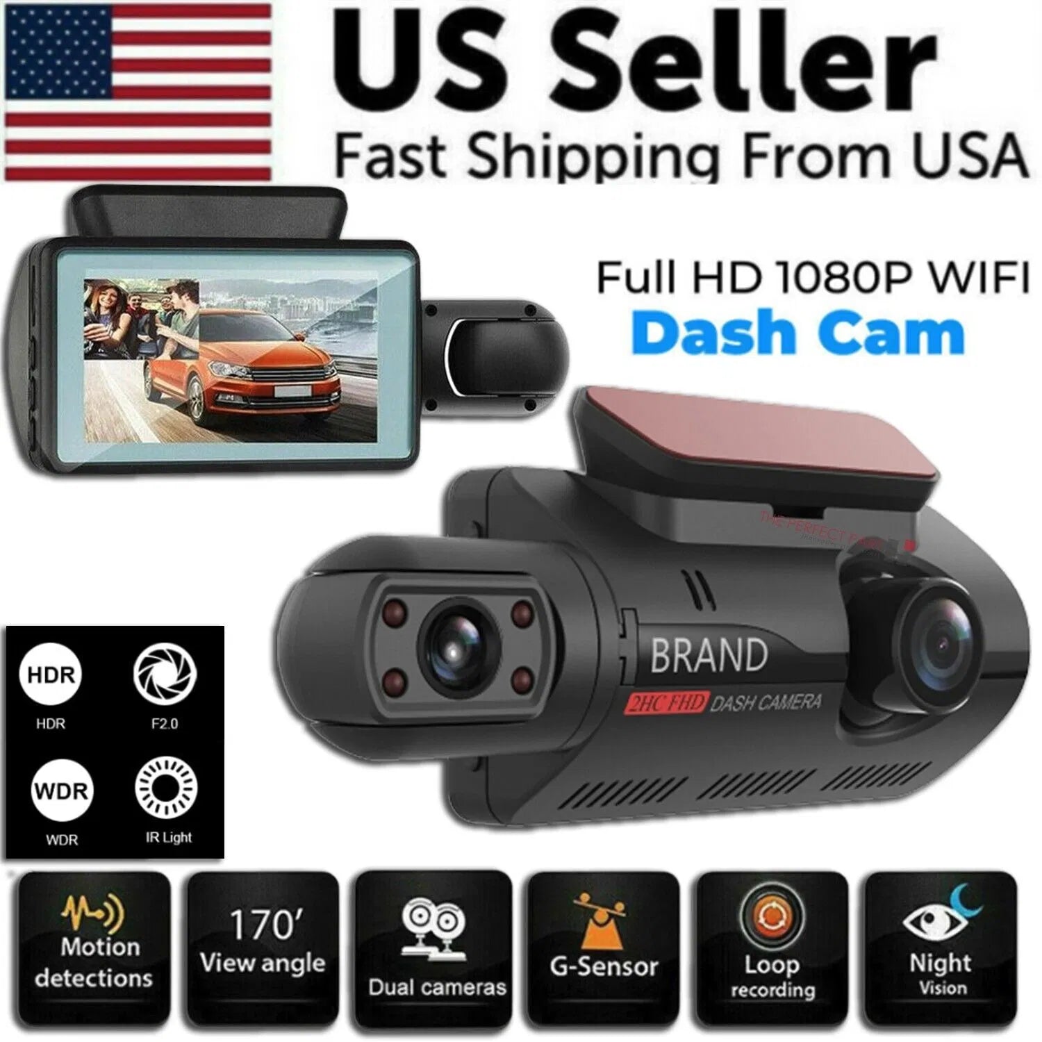 1080P Dual Dash Cam – Front & Rear Camera for Cars, Trucks & SUVs