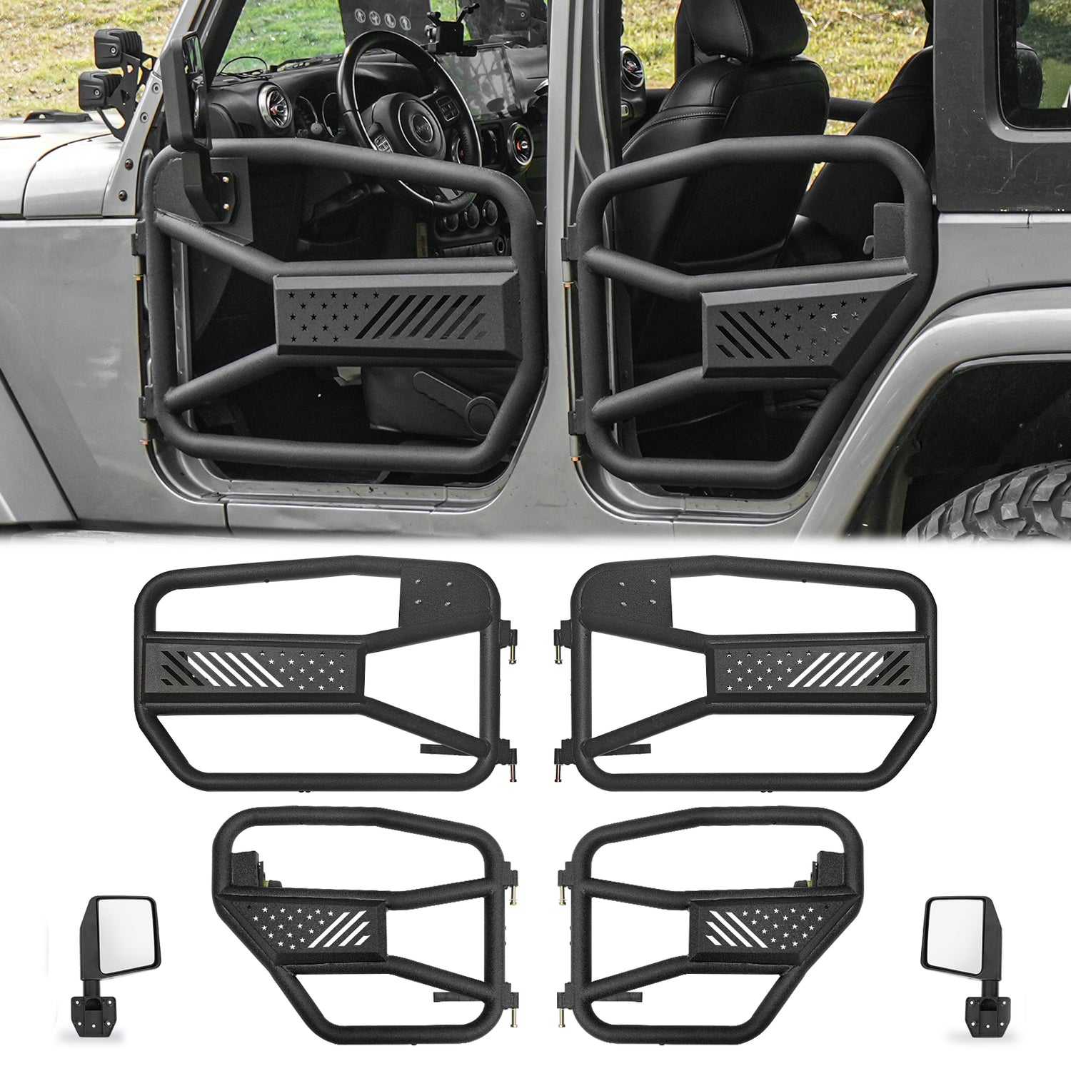 Tubular Doors with Mirrors for 2007–2017 Jeep Wrangler JK 4 Door