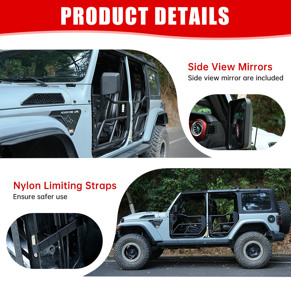 Tube Doors with Side View Mirrors for Jeep Wrangler JL/JLU & Gladiator JT (2018–2025)