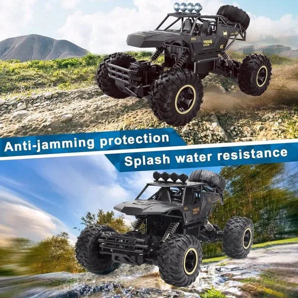 3-Battery RC Rock Crawler Truck - Off-Road 4WD with Metal Shell & LED Lights