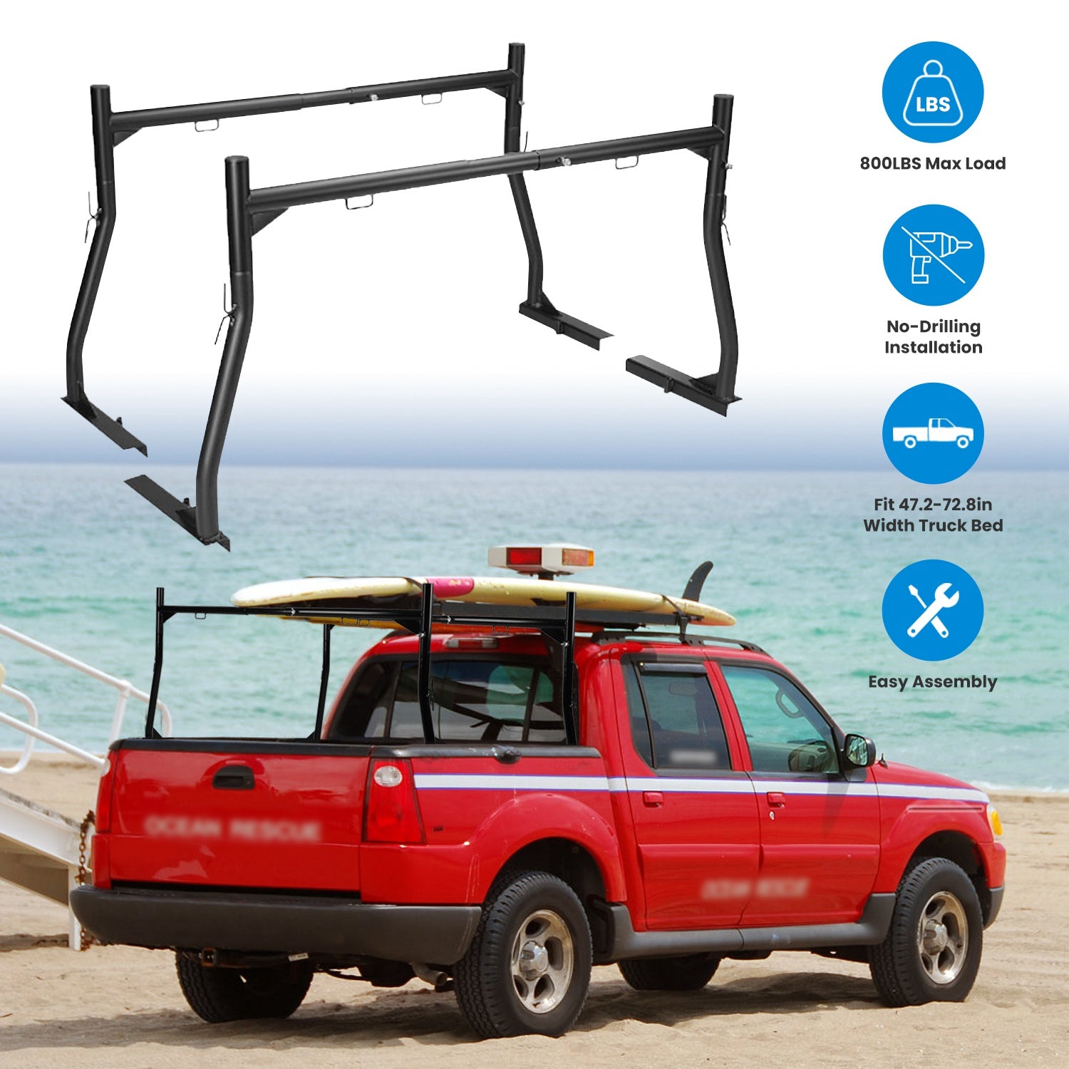 Extendable Truck Ladder Rack – Adjustable Steel Utility Rack for Pick-Up Trucks with 800LBS Capacity