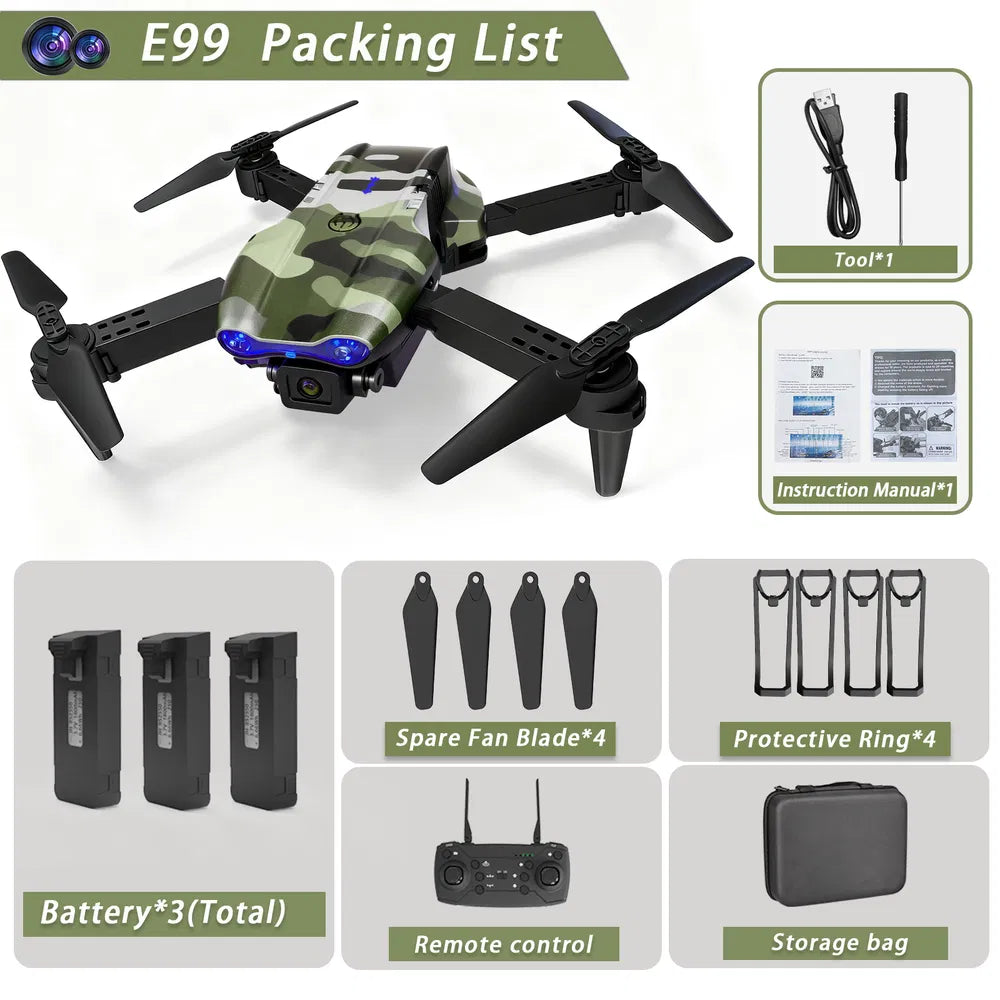 X9 Camouflage Drone - Dual Camera Kids RC Quadcopter with Triple Sensor