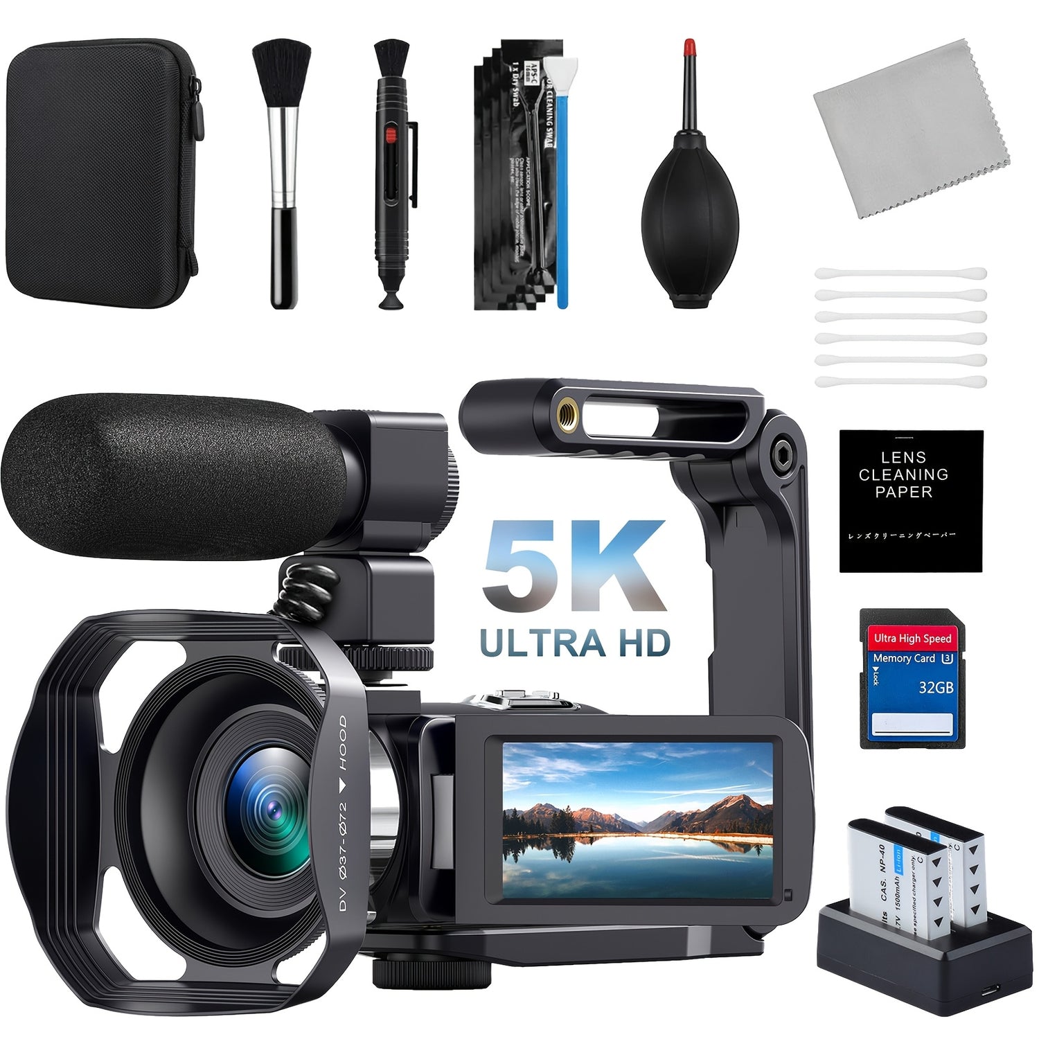 5K   64MP Camcorder IR Night Vision Vlogging  18X Zoom WiFi Digital  for  3.0'' Touch Screen Recorder  with 32GB SD Card, Microphone, 2.4G Remote Control