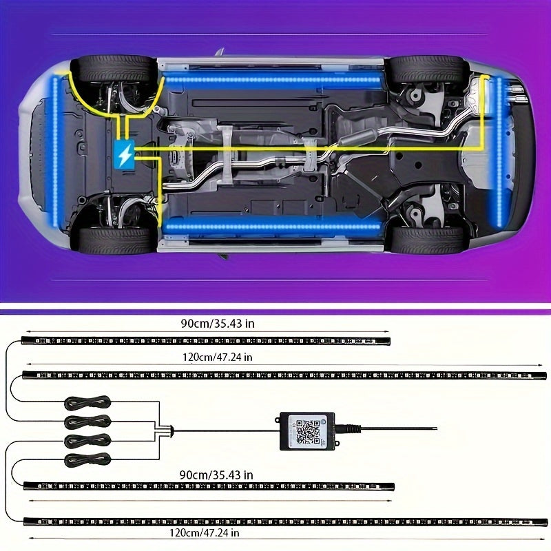 A Set Of PC Car Micro Neon Lights With LED RGB 160 Million Color Sound Function Music Mode, Car Atmosphere Light Strip Wireless Remote Control Body Light Strip, Suitable For Cars, Vans, SUVs And Trucks