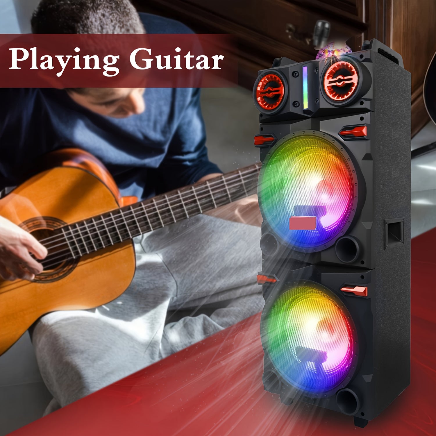 Portable Rechargeable Bluetooth PA Speaker System W/ Dual 10'' Woofer & 3'' Tweeter, 9000W Peak Power Outdoor Speaker Microphone Set, Flashing LED DJ Lights And Top Disco Ball, USB SD FM Radio AUX, Mic & Remote Control Includ