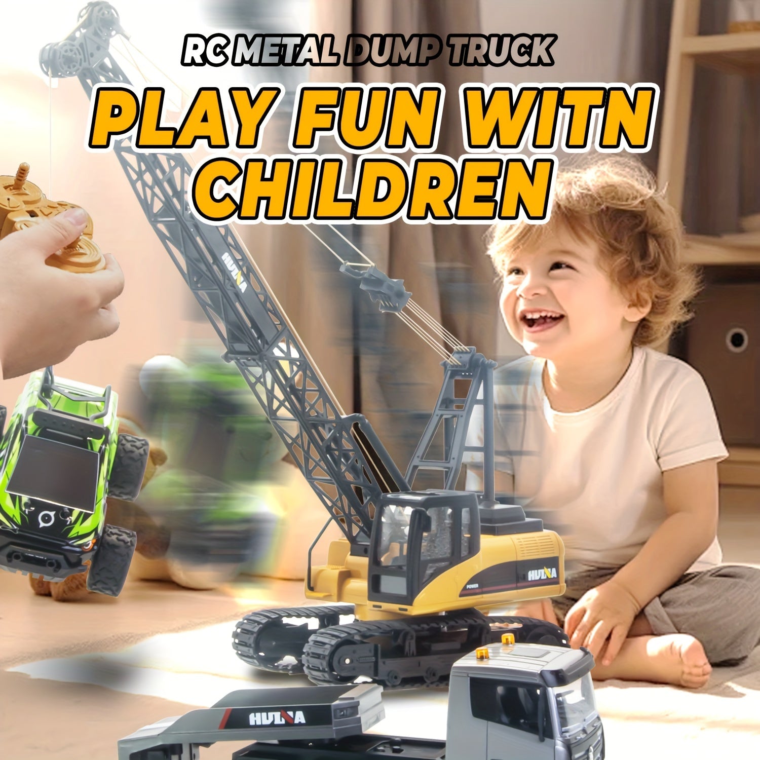 1:15 Scale 15-Channel Electric Golden Remote Control Crane with 2.4GHz Remote, Heavy-Duty Hook, and LED Lights - Perfect Birthday, Halloween, and Christmas Gift