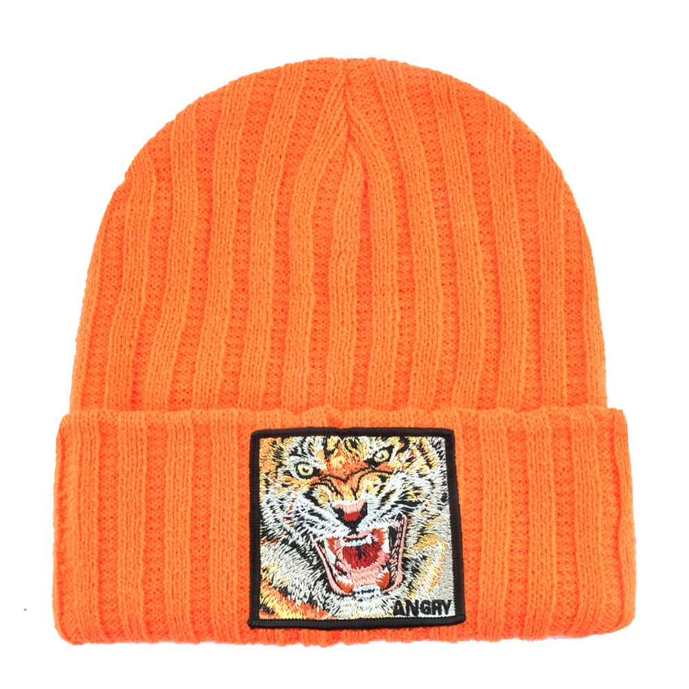 New Fashion Knitted Beanie Hats With Embroidery Tiger Patch Hip Hop Skullies Beanies Men Women Winter Knit Solid Color Ski Hat