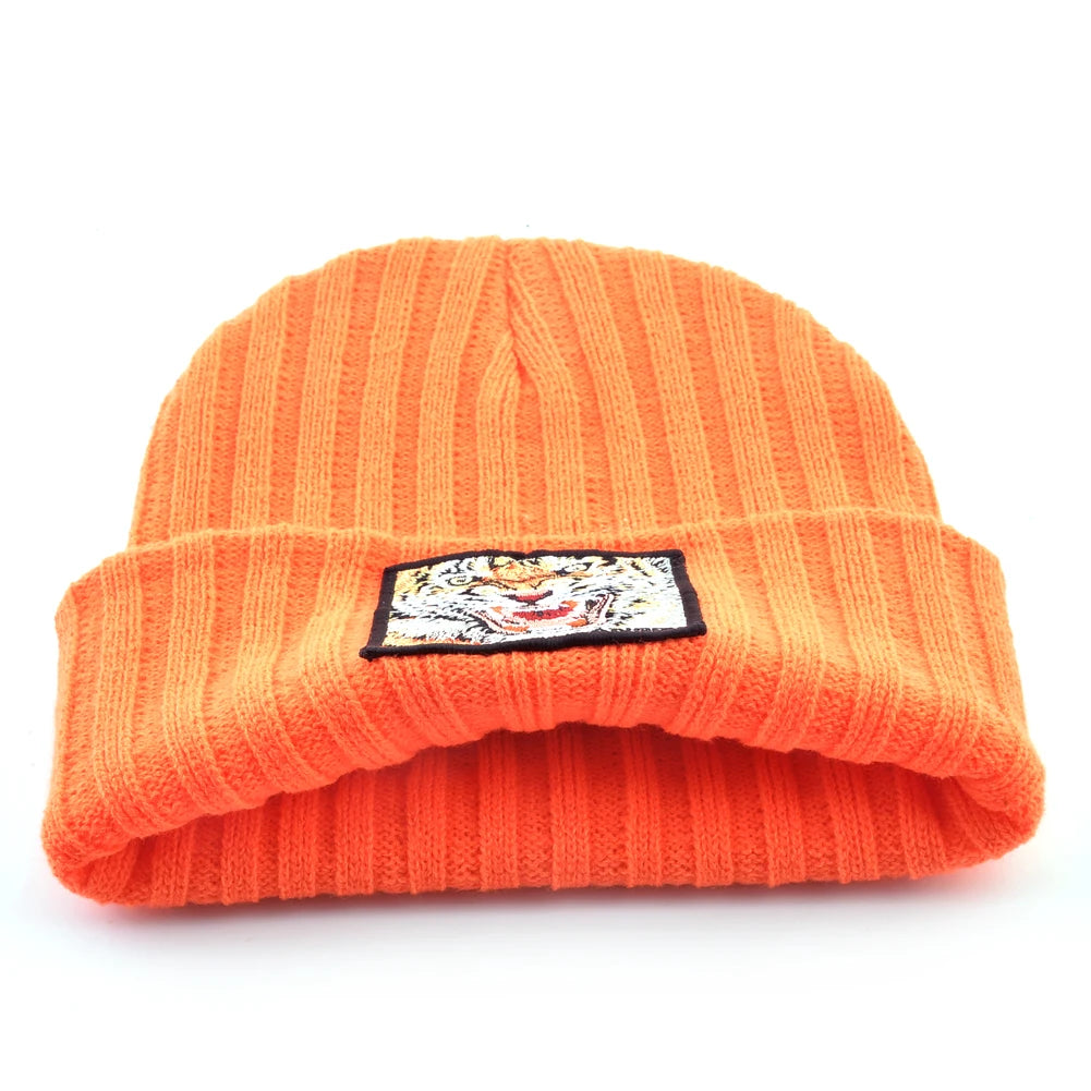 New Fashion Knitted Beanie Hats With Embroidery Tiger Patch Hip Hop Skullies Beanies Men Women Winter Knit Solid Color Ski Hat