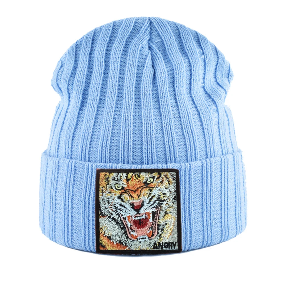 New Fashion Knitted Beanie Hats With Embroidery Tiger Patch Hip Hop Skullies Beanies Men Women Winter Knit Solid Color Ski Hat