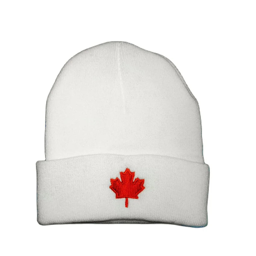 Autumn Winter CA Red Maple Leaf Embroidered Knitted Acrylic Beanies Hat Men and Women Casual All Match Warm Wool Cold Caps W125